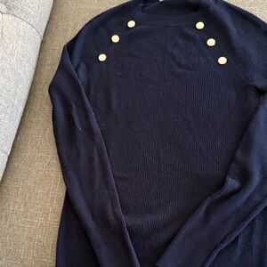 Navy Blue Sweater with Gold Button Accents